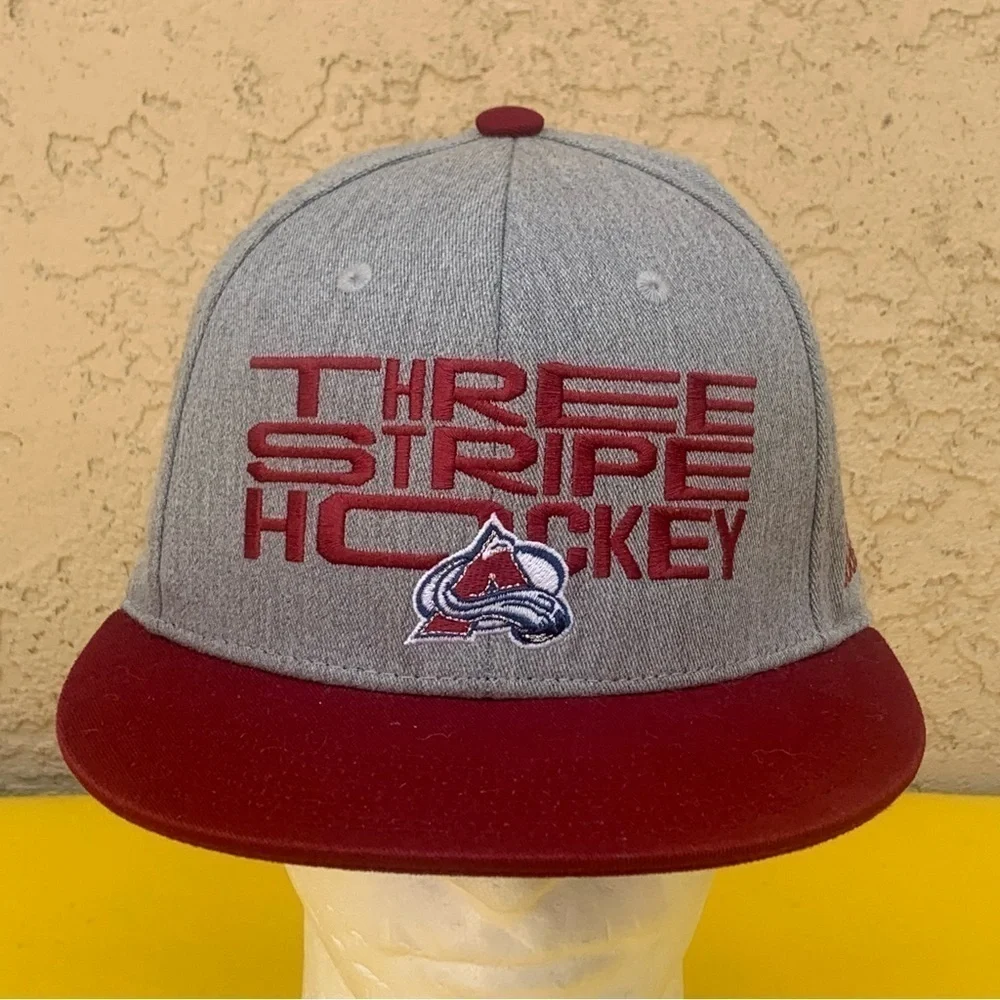 Colorado Avalanche NHL Three Stripes Hockey Hat Cap Flat Bill Snapback OSFM - Picture 2 of 7